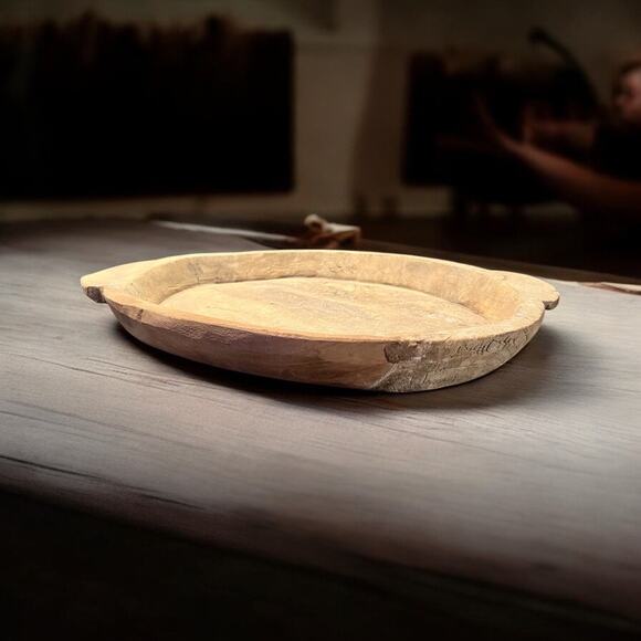 Antique Bread Bowl-Hand Hewn Carved-Parat-Rustic-Primitive-Farmhouse-Boho-18'' - Picture 4 of 9